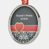 Ornement Rond Argenté Noir blanc damassé rouge coeur mariage Enregistrer (Gauche)