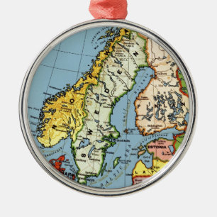 Ornement Rond Argenté Norvège Suède Danemark Design de carte