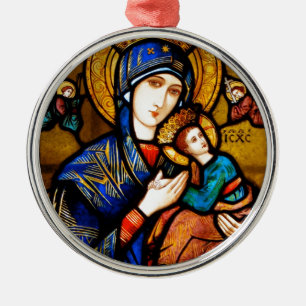 Ornement Rond Argenté notre dame d'aide perpétuelle