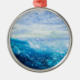 Ornement Rond Argenté Ocean wave painting, sea foam