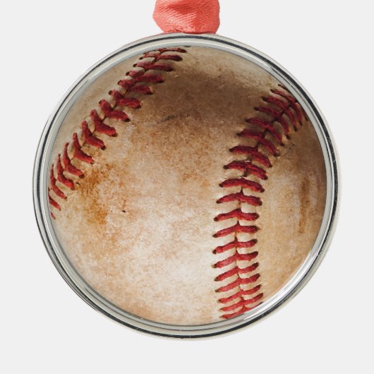 Ornement Rond Argenté Oeuvre De Baseball (Devant)