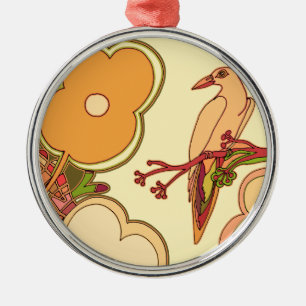 Ornement Rond Argenté Oiseaux lunaires