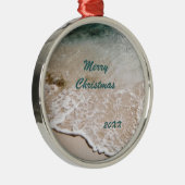 Ornement Rond Argenté Ondelette de plage datée (Droite)