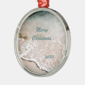 Ornement Rond Argenté Ondelette de plage datée (Gauche)