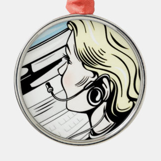 Ornement Rond Argenté Opérateur magnifique de téléphone