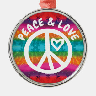 Ornement Rond Argenté Paix et amour Tie Dye Stripes