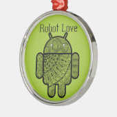 Ornement Rond Argenté Pancho Doodle Character pour le robot Android™ (Gauche)