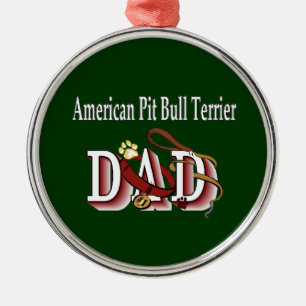Ornement Rond Argenté Papa américain de chien de Terrier de pitbull