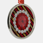 Ornement Rond Argenté Parties scintillant Gold Red & Black Faux Ruby & D (Droite)