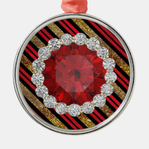 Ornement Rond Argenté Parties scintillant Gold Red & Black Faux Ruby & D