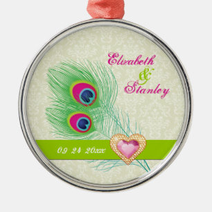 Ornement Rond Argenté Peacock plumes bijou coeur mariage Enregistrer la