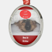 ORNEMENT ROND ARGENTÉ PEEK A BOO PUP "1ER ORNAMENT DE NOËL (Gauche)