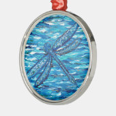 Ornement Rond Argenté Peinture de libellules bleues (Gauche)
