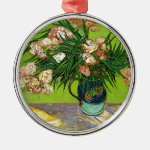 Ornement Rond Argenté Peinture vintage de Van Gogh Fleurs en fleurs Vign