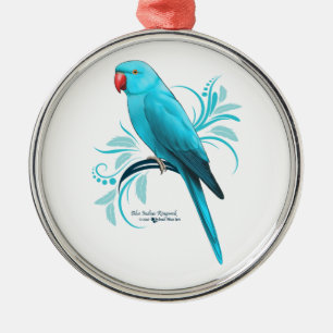 Ornement Rond Argenté Perroquet bleu de Ringneck d'Indien