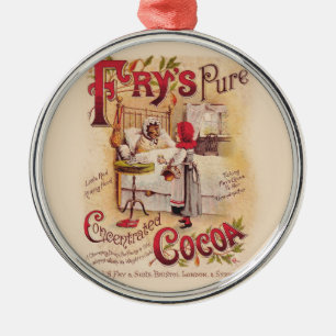 Ornement Rond Argenté Petit cacao à chapeau rouge