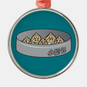Ornement Rond Argenté Petit pain chinois de Dim Sum de boulette de soupe