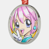 Ornement Rond Argenté Petite fille d'Anime (Gauche)