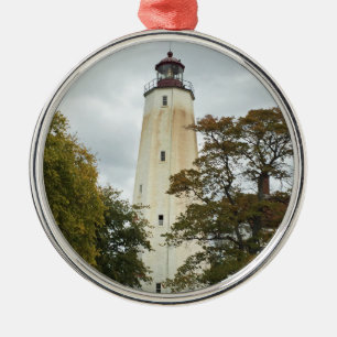 Ornement Rond Argenté Phare de Sandy Hook
