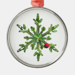 Ornement Rond Argenté Pin neigeux
