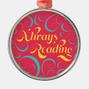 Ornement Rond Argenté Pink Blue Yellow Swirls Toujours Lecture Livre