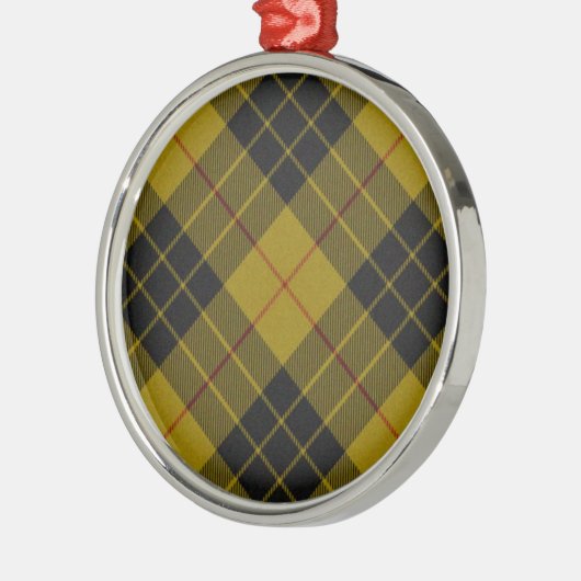 Ornement Rond Argenté Plaque noire jaune tartan MacLeod (Gauche)