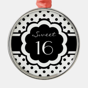 Ornement Rond Argenté Point de polka noir du bonbon 16