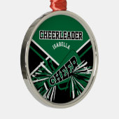 Ornement Rond Argenté Pom-pom girl 📣 - Vert foncé, Noir et Blanc (Droite)