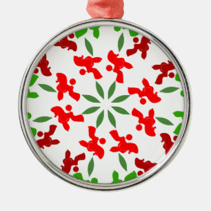 Ornement Rond Argenté Poodles de Noël