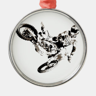 Ornement Rond Argenté Pop Art Motocross Motorcyle Sport