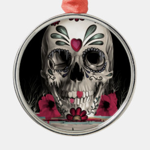 Ornement Rond Argenté pulled sugar, melting sugar skull