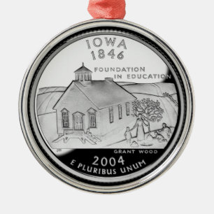 Ornement Rond Argenté Quartier d'État de l'Iowa Reverse Side Faux