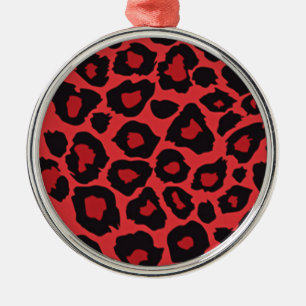 Ornement Rond Argenté RAB Rockabilly Empreinte de léopard Rouge Noir