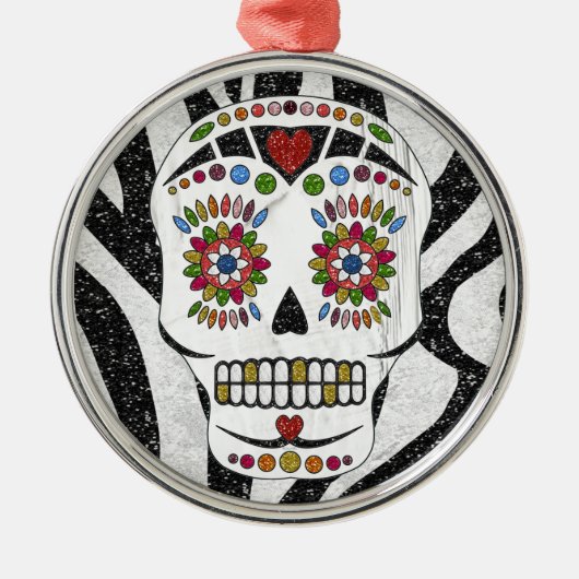 Ornement Rond Argenté RAB Rockabilly Sugar Skull on Zebra (Devant)