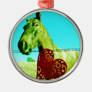 Ornement Rond Argenté Red Heart and Horse