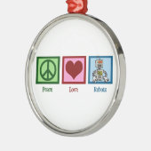 Ornement Rond Argenté Robots Peace Love Noël mignon (Gauche)