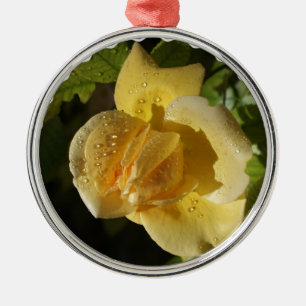 Ornement Rond Argenté Rose jaune de baisse de rosée