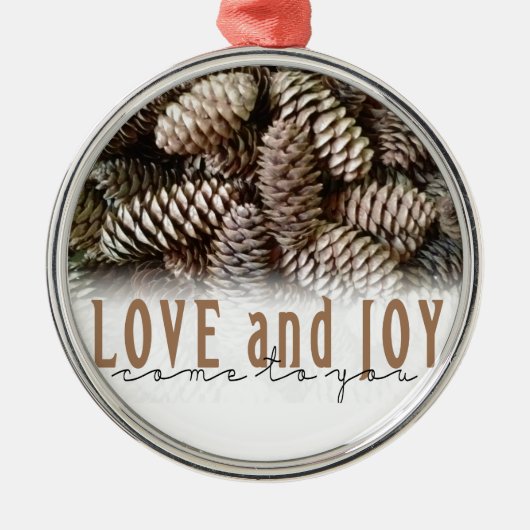 Ornement Rond Argenté Rustic Holiday Love and Joy Pine Cone (Devant)