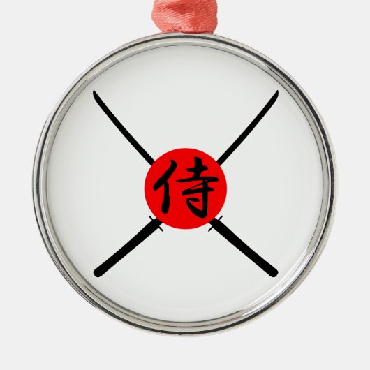 Ornement Rond Argenté SAMURAI - Épée & Kanji (Devant)