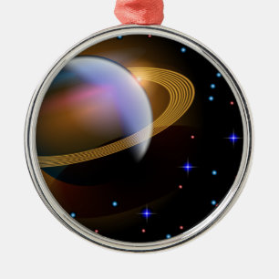 Ornement Rond Argenté Saturne