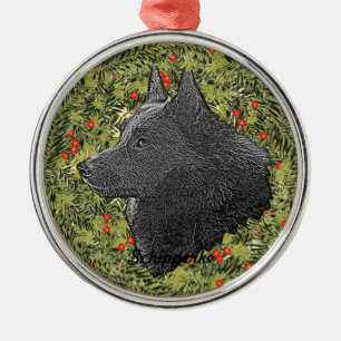 Ornement Rond Argenté Schipperke Wreath