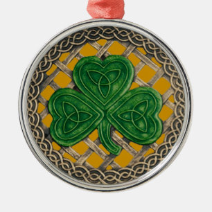 Ornement Rond Argenté Shamrock And Celtic Knots Ornament  Gold