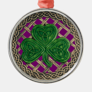 Ornement Rond Argenté Shamrock And Celtic Knots Ornament  Purple