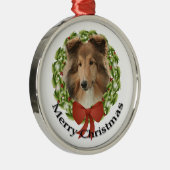 Ornement Rond Argenté Sheltie Holiday (Droite)