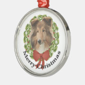 Ornement Rond Argenté Sheltie Holiday (Gauche)