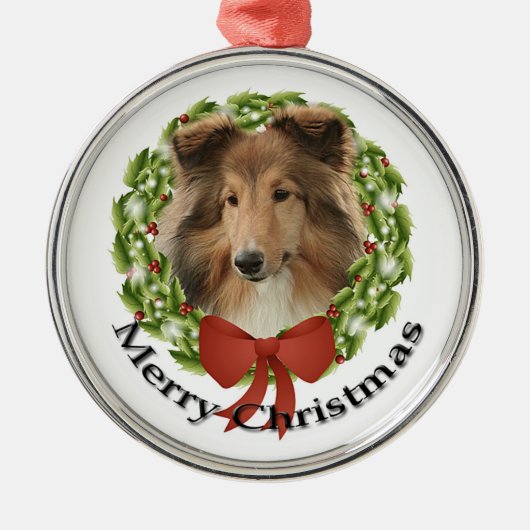 Ornement Rond Argenté Sheltie Holiday (Devant)