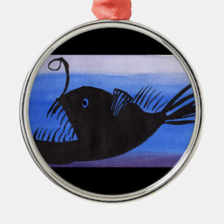 Ornement Rond Argenté Silhouette de poissons de pêcheur à la ligne