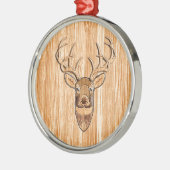 Ornement Rond Argenté Style White Tail Deer Head Light Wood Grain Déco (Gauche)