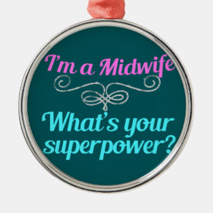 Ornement Rond Argenté Super héros mignon de sage-femme