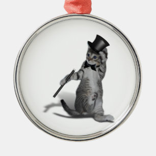Ornement Rond Argenté Tap Dancing Kitten
